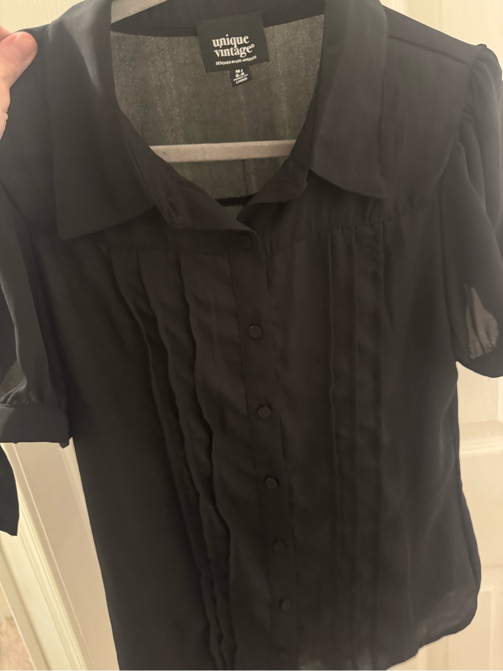 Unique Vintage Colvin Black Pintuck Button-Up Blouse